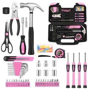lot 5265 image: HANGYING 132-Piece Home Tool Kit for Women with Plastic Toolbox Pink