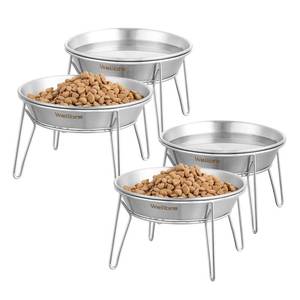 lot 5272 image: Wellbro Elevated Cat Bowls, Wide Stainless Steel Cat Food Bowls with Metal Stand Whisker Stress-Free, Raised Food and Water Dish for Cats, Kitten, Puppies and Small Dogs