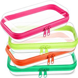 lot 5277 image: Hoolerry 4 Pcs Hard Clear Zipper Case, Clear, 7.5 x 3.9 x 2 in, Neon
