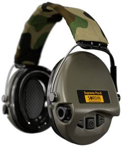 lot 7082 image: Sordin Pro-X Ear Muffs - 75302-X-S - Active and Electronic Ear Defenders wCamo Headband - Foam Pads - Olive