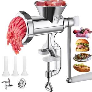 lot 7095 image: Meat Grinder Manual Mincer - Manual Meat Grinder For Home Use Sausage Maker & Burger Patty Stuffer with Table Clamp, Hand Operated Kitchen Tool for Homemade Pork, Beef, and Sausage - Easy to Clean