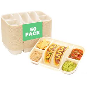 lot 7097 image: Kiicii Disposable Taco Plates 4-Compartment 50-Pack