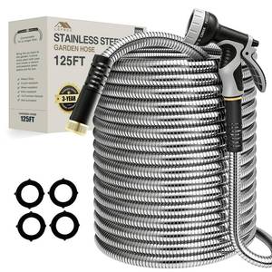 lot 7104 image: Lefree 125ft Stainless Steel Garden Hose with Nozzle