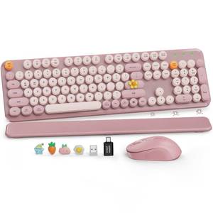 lot 7117 image: SABLUTE Wireless Keyboard and Mouse Combo, Dusty Rose