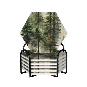 lot 7130 image: Artoadecs Hexagon Ceramic Coasters Set of 6 with Holder