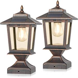 lot 7132 image: Derynome Solar Post Cap Lights 2-Pack Bronze