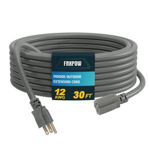 lot 8344 image: FNXPOW Indoor Outdoor Extension Cord, 12 Gauge 3 Prong Weatherproof Heavy Duty Gray Extension Cords, 123 SJTW 15A 30 FT Extension Cable for Garage, Garden and Home, UL Listed