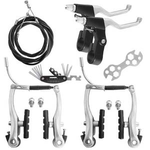 lot 8352 image: Gashwer V-Type Bike Brakes Set, Complete Universal Bike Front and Rear MTB Bicycle Brake, Inner and Outer Callipers Cables Lever Kit with Multi-Tool Wrenches Silver