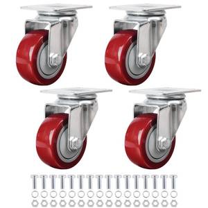 lot 8353 image: Finnhomy 3 Inch Swivel Casters Wheels Set of 4 Heavy Duty Plate Casters Premium Polyurethane Wheels PU Load Bearing 2,200 Lbs Anti-wear Smooth Casters Red (Free Screws)