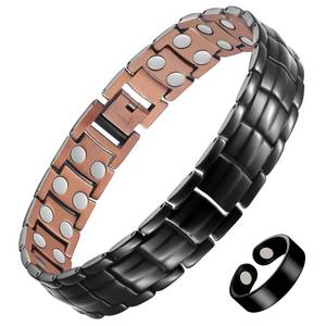 lot 8437 image: Feraco Mens Copper Magnetic Bracelet and Ring Set