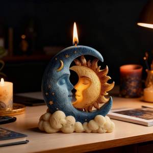 lot 8451 image: CERECO 3D Moon Sun Face Silicone Candle Mold