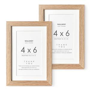 lot 8471 image: Wallwisy 4x6 Picture Frame, Solid Oak Wood with Mat