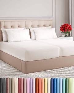 lot 9650 image: Split King 7 Piece Bed Sheet Set - Breathable & Cooling - Antique White