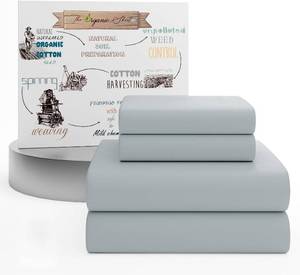 lot 9659 image: SUPREME ELEGANCE Organic Cotton King Size Cotton Sheets, Soft Silver