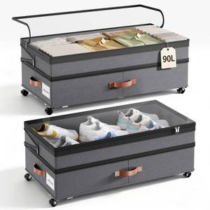 lot 9670 image: Yecaye 90L Under Bed Storage with Wheels, Height Adjustable, 2 Pack, Grey