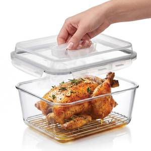 lot 9672 image: Pexo 6600 ML  230 oz  28 Cup Extra Large Glass Food Storage Container with Stainless Steel Rack for Broiling, with Airtight Locking Lid, Clear Jumbo Size, Ideal Storing food, Vegetables, Fruits. Baking Casserole, Lasagna, Roasting��