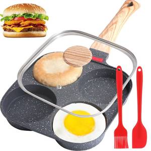 lot 9673 image: Egg Pan, Premium Egg Pans Nonstick, Omelette Pan with Lid , Healthy Egg Frying Pan for Breakfast, Egg Sandwich, Hamburger, Pancake, Egg Skillet Suitable for Gas Stove & Induction Cookware (Black)