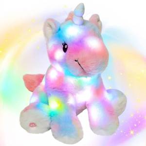 lot 9678 image: Hopearl LED Plush Unicorn Colorful Lighting Up Stuffed Animal Floppy Night Lights Glow in The Dark Birthday Gifts for Kids Toddler Girls, Rainbow, 12