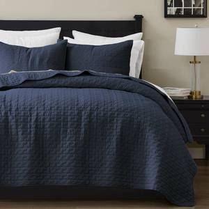 lot 9682 image: palassio Navy Blue 100% Cotton Quilt Queen Size Bedding Sets with 2 Pillow Shams, Textured Lightweight Soft Bedspread Shabby Chic Coverlet, Quilted Comforter Bed Cover for All Season, 3 Pieces