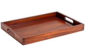 lot 9687 image: Acacia Wood Serving Tray with Handles, 17.5x12 �� Decorative Serving Trays Platter for Breakfast in Bed, Lunch, Dinner, Appetizers, Patio, Ottoman, Coffee Table, BBQ, Party ��Great for Lap & Couch