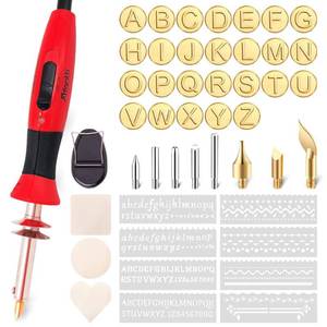lot 10014 image: Wood Burning Pen Kit Leather Burner Tool  26 Letter  8 Stencil