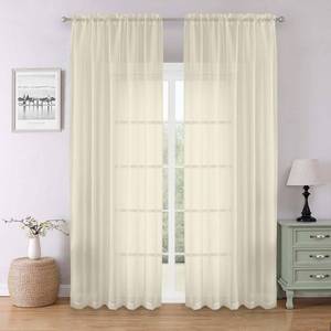 lot 10018 image: Lecloud Cream Sheer Curtains for Bedroom 90 Inches Long 2 Pcs, Rod Pockets Window Curtains for Living Room Dining Room, Modern Farmhouse Decor Light Filtering Drapes, Each Panel 59 W x 90 L