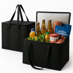 lot 10034 image: 2-Pack, XL-Large Insulated Grocery Shopping Bags, Black, Reusable Bag