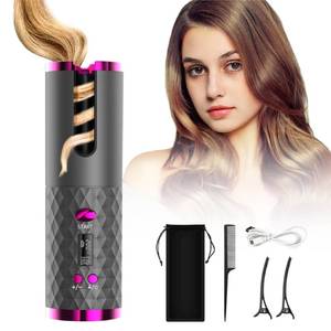 lot 10038 image: Automatic Curling Iron, Hair Curling Iron for Hair Styling, Cordless Auto Hair Curler, with 6 Temps and Timers, Auto Shut-Off, Fast Heating, Rechargeable Cordless Hair Curler 1 (Gray)