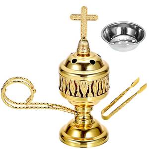 lot 10039 image: JUXYES Vintage Metal Incense Burner Holder with Ash Catchers and Cross Lid