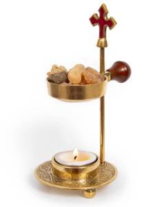 lot 10042 image: Christian Incense Burner, Cross Incense Holder - Tea Light Candle or Charcoal Resin Heated for Home Decor, Beautiful Adjustable Design for Worship and Spiritual Gifts, Offering a Calming Atmosphere.