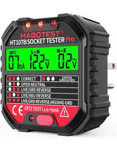 lot 10046 image: Outlet Tester Electrical GFCI Receptacle Detector with LCD Display, 90-250V Power Socket Tester, Circuit Polarity Voltage Detector, Plug Tester Breaker Finder 6 Visual Indication CAT II 300V (US Plug)