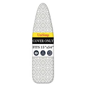 lot 10464 image: UniSimp Ironing Board Cover and Pad 15x54 Extra Thick Natural Cotton, Scorch and Stain Resistant Padding, Standard Size Iron Board Cover with Fasteners Heavy Duty Elastic Edge, Heatproof Geometric