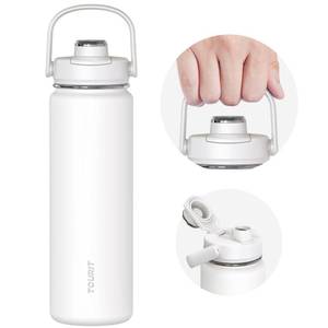 lot 10474 image: Used sold as is TOURIT 24 oz Insulated Water Bottle, Stainless Steel Sports Water Bottles With Top Handle, Double-Wall Travel Thermal Water Flask, BPA Free Leakproof Water Bottle for Sports, Glacial White