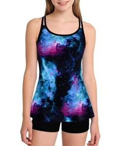 lot 10478 image: Ghteas Teen Girls Swimsuits 2 Piece Bikini Tank Top with Removable Chest Pad Skin Friendly Flat Corner Shorts Quick Dry Swimwear Girls Bathing Suits Size 13-14 Dark Blue