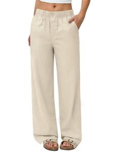 lot 10490 image: COPYLEAF Linen Pants Women Wide Leg Casual Flowy Palazzo Pants with Pockets