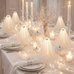 lot 10491 image: Woanger 3 Pcs Halloween Decorations Light Ghost Table Decor LED Ghost Lamp
