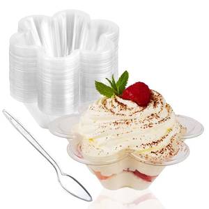 lot 10493 image: Hiasobre 8 oz Plastic Dessert Cups with Spoons, 50 ct