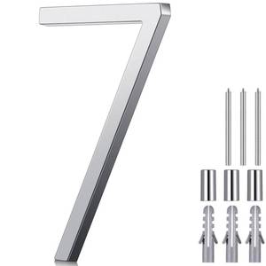lot 13783 image: Blulu 8 Inch Stainless Steel Floating Large House Number 0-9 for Outside Modern Floating Address with Nail Kit and Instructions High Gloss Silver Address(Number 7)