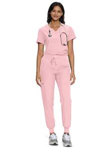 lot 13787 image: Scrubs for Women Set V-Neck Top & Cargo Pants 12 Pockets, Pink Rose, M
