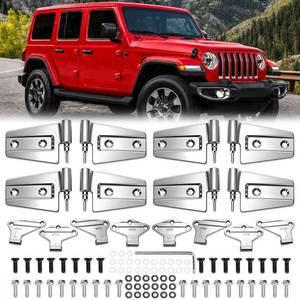 lot 13790 image: 4 Door Hinge Assembly Kits Fits for Jeep Wrangler 2007-2018 JK JKU Unlimited Rubicon Sahara, Outer Door Hinges and Inner Door Hinges  Chrome