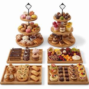 lot 13793 image: 6pcs Wooden Dessert Table Display Set, 3 Tier Cupcake Stand Set with Serving Trays, Rustic Dessert Display Stand, Cake Stand Set for Wedding Dessert Table, Birthday, Baby Shower, Party Food Display, Home Decor