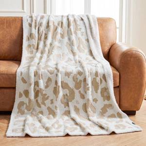 lot 13810 image: blunique Knit Throw Blanket Leopard-Beige 50x60