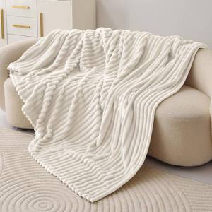 lot 13818 image: BORULL Microfiber Fleece Throw Blanket, White