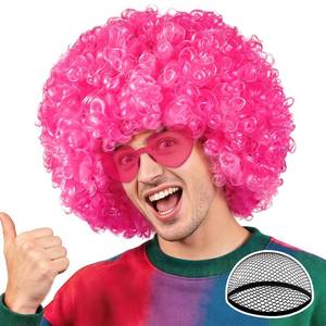 lot 13823 image: PLULON Hot Pink Afro Wig Set with Heart Sunglasses