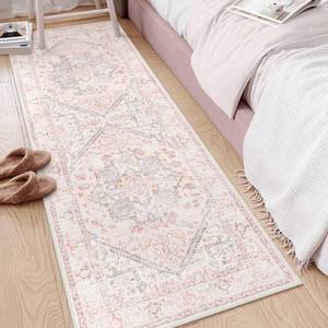 lot 13839 image: LIVEBOX Washable Runner Rug 2x6 Oriental Floral Pink