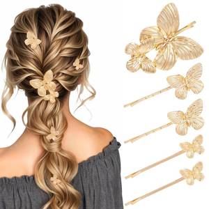 lot 14026 image: Ymapinc Gold Butterfly Hair Clips, 5-Piece Set