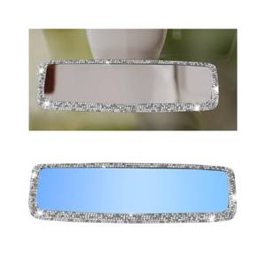 lot 14041 image: HAMOJUF Bling Car Rearview Mirror, Rhinestones Clip-on HD Glass Automotive Rear View Mirror, Diamond Sparkly Stylish Vehicle Interior Rearview Trim Decorations Accessories, Universal Fit (Full Silver)