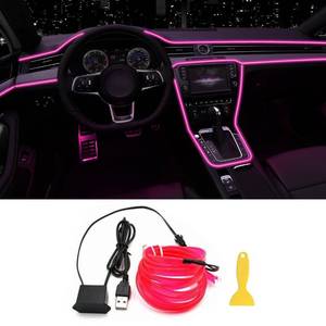 lot 14050 image: EL Wire Interior Car LED Lights, 16.5FT USB Ambient Lighting Strip, Pink