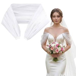 lot 14068 image: 1 Pcs Detachable Sleeves for Wedding, Bridal Sleeve Covers Bridal Tulle Shawl Removable Sleeves for Wedding Dresses Prom Evening Gowns White