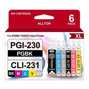 lot 14083 image: Allton PGI-230 CLI-231 XXL Ink Cartridge Compatible 230 231 High Yield PGI230 CLI231 Ink Cartridge Replacement for PIXMA TS8820 Inkjet Printer(6-Pack,PGBKBKCMYGY)